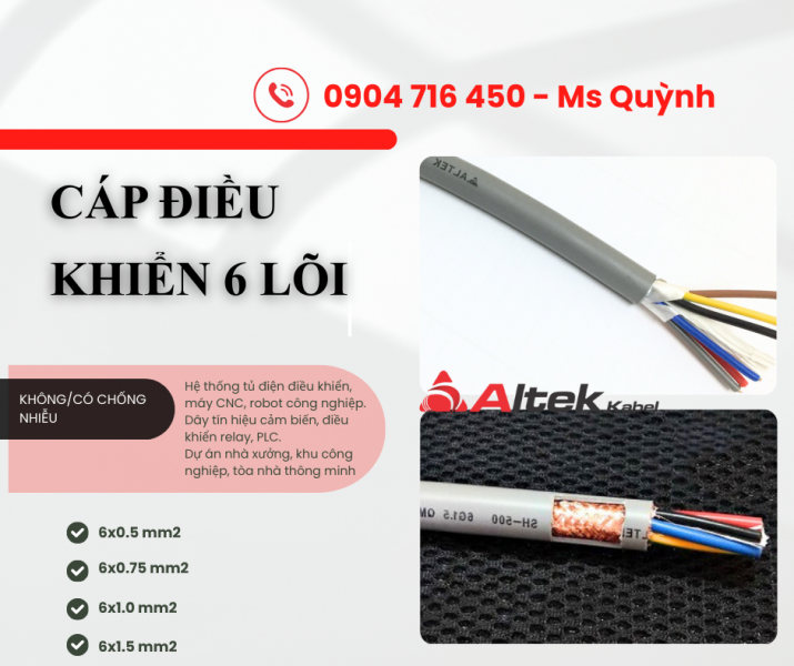Cáp điều khiển Altek Kabel 6x0.5, 6x0.75, 6x1.0, 6x1.5 Đà Nẵng, Hà Nội, Bình Định