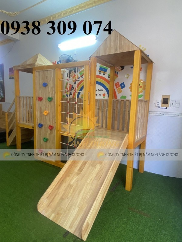 Cầu trượt gỗ mầm non, cầu trượt liên hoàn gỗ trong nhà