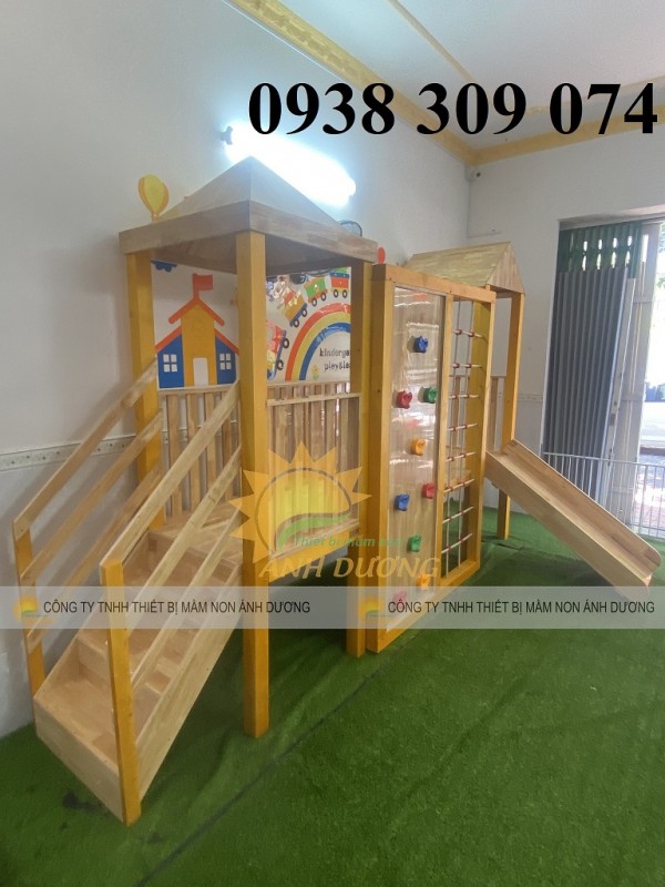 Cầu trượt gỗ mầm non, cầu trượt liên hoàn gỗ trong nhà