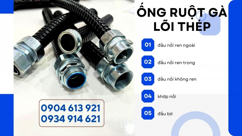 Ống ruột gà lõi thép / đầu nối ống Đà Nẵng, HCM, Hà Nội