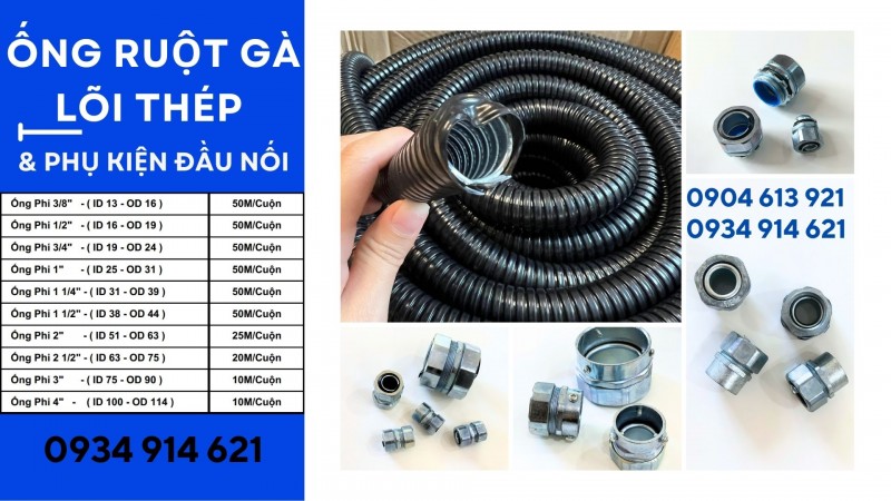 Ống ruột gà lõi thép / đầu nối ống Đà Nẵng, HCM, Hà Nội