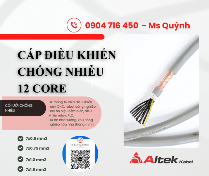 Cáp điều khiển  Altek Kabel 12 sợi 12x0.5, 12x0.75, 12x1.5 Đà Nẵng, Hà Nội, Quảng Ngãi