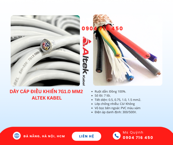 Dây cáp tín hiệu 7×0.5, 7×0.75, 7×1.0, 7×1.5 Altek Kabel Đà Nẵng, Hà Nội