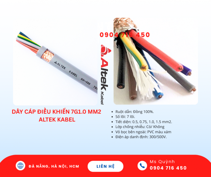 Dây cáp tín hiệu 7×0.5, 7×0.75, 7×1.0, 7×1.5 Altek Kabel Đà Nẵng, Hà Nội