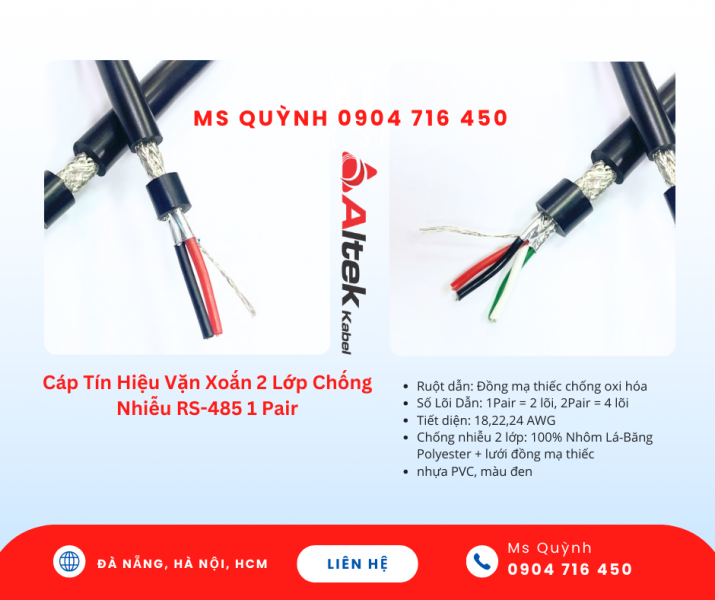 Cáp tín hiệu RS485 24awg,22awg,18awg Altek Kabel