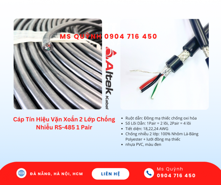 Cáp tín hiệu RS485 24awg,22awg,18awg Altek Kabel