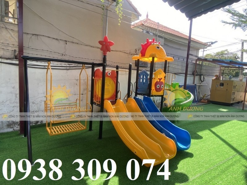 Cầu trượt lnhà khối iên hoàn, cầu trượt liên hoàn xích đu