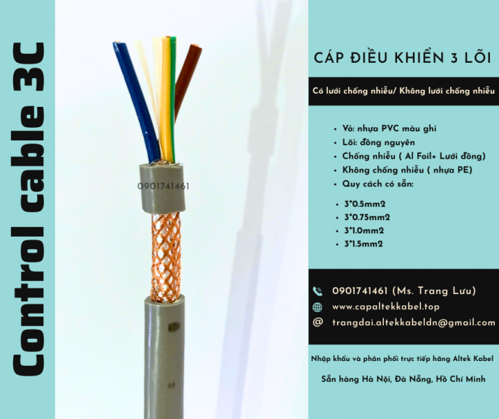 Cáp tín hiệu không lưới/ có lưới chống nhiễu 3x0.5, 3x0.75, 3x1.0, 3x1.5