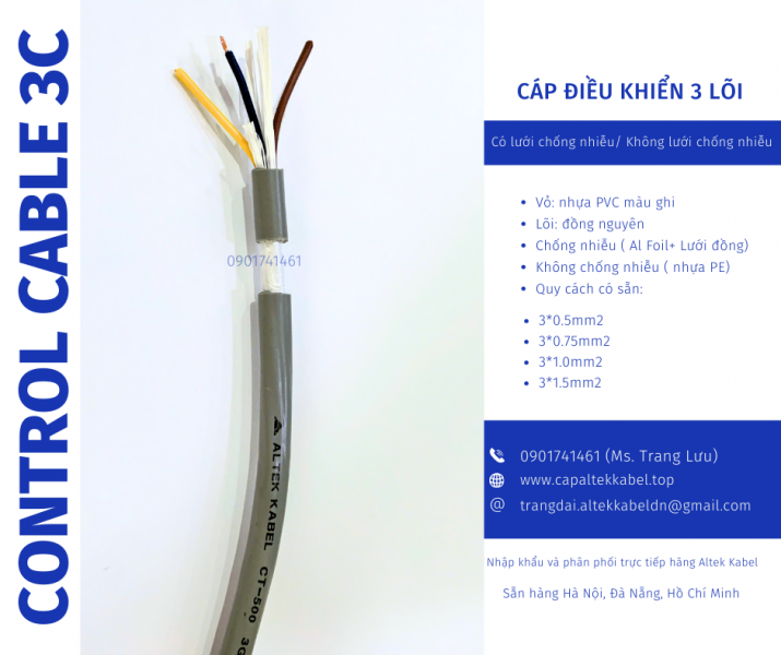 Cáp tín hiệu không lưới/ có lưới chống nhiễu 3x0.5, 3x0.75, 3x1.0, 3x1.5