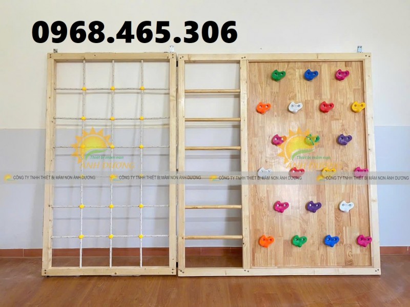 Cầu trượt gỗ liên hoàn trẻ em, thang leo cầu trượt gỗ mầm non