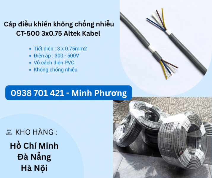 Cáp điều khiển không chống nhiễu CT-500 3x0.75 Altek Kabel Đà Nẵng, Hải Dương, Hải Phòng