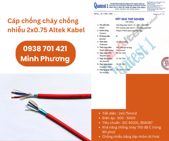 Cáp điện chống cháy chống nhiễu 2x0.75 Altek Kabel sẵn kho Đà Nẵng, Hà Nội, Hồ Chí Minh