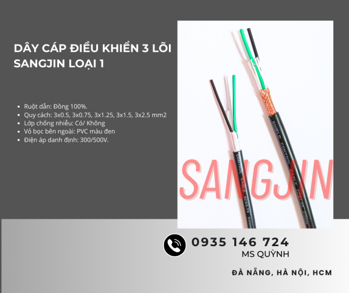 Cáp sangjing 3x0.5, 3x0.75, 3x1.25, 3x1.5, 3x2.5 Sài Gòn
