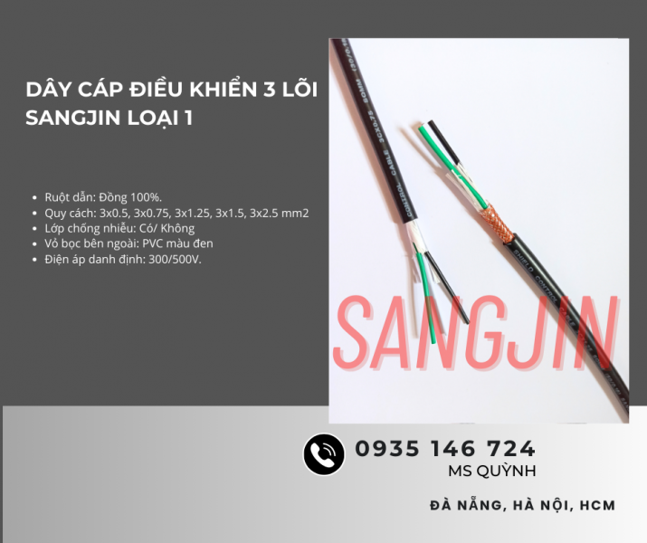 Cáp sangjing 3x0.5, 3x0.75, 3x1.25, 3x1.5, 3x2.5 Sài Gòn