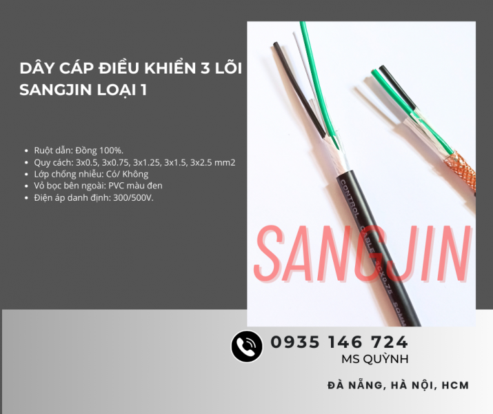 Cáp sangjing 3x0.5, 3x0.75, 3x1.25, 3x1.5, 3x2.5 Sài Gòn