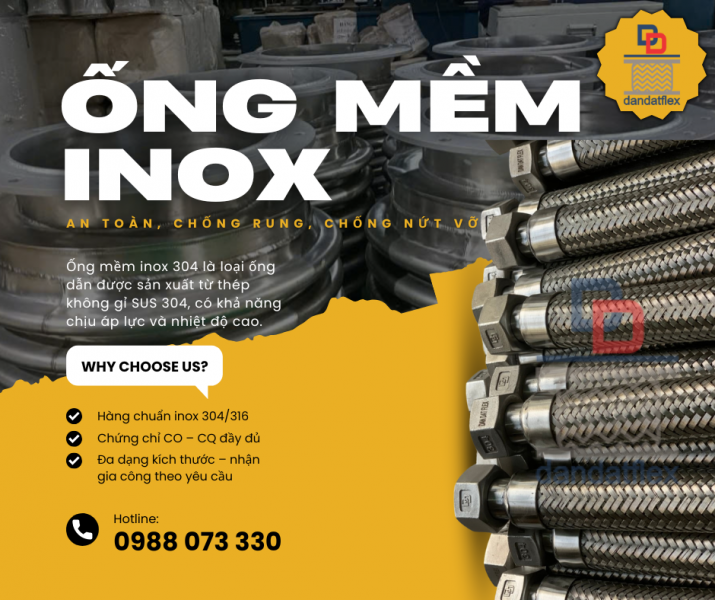 ống mềm inox chịu nhiệt, ống mềm dẫn hơi nóng, ống mềm công nghiệp chịu nhiệt.