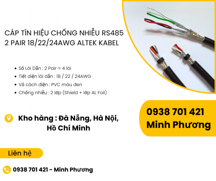 Cáp tín hiệu chống nhiễu RS485 2 pair 18/22/24awg Altek Kabel Đà Nẵng, Huế, Phú Yên 