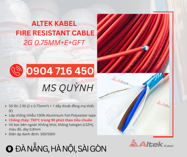 Cáp Chống Cháy Chống Nhiễu 2x0.75mm2 Altek Kabel Hà Nội, Thanh Hóa, Điện Biên, Nam Định
