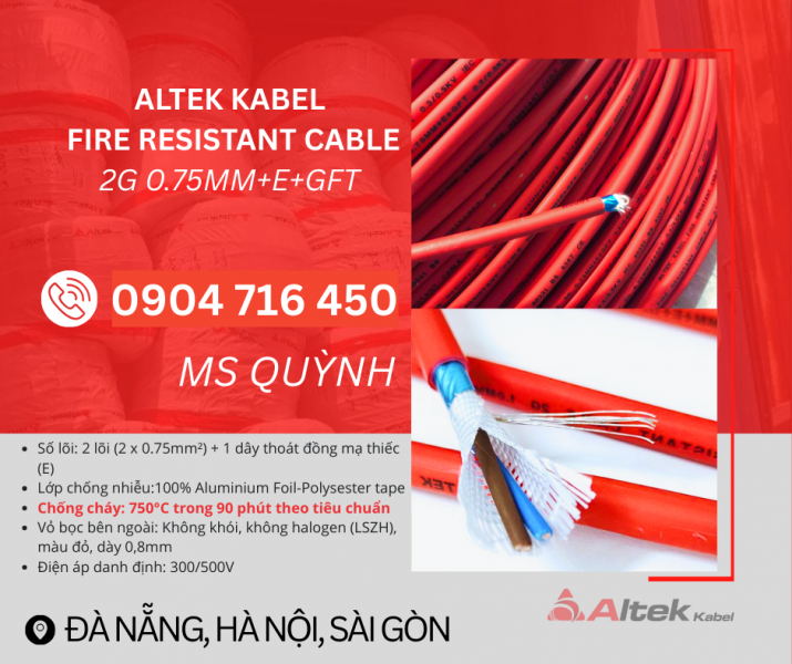 Cáp Chống Cháy Chống Nhiễu 2x0.75mm2 Altek Kabel Hà Nội, Thanh Hóa, Điện Biên, Nam Định