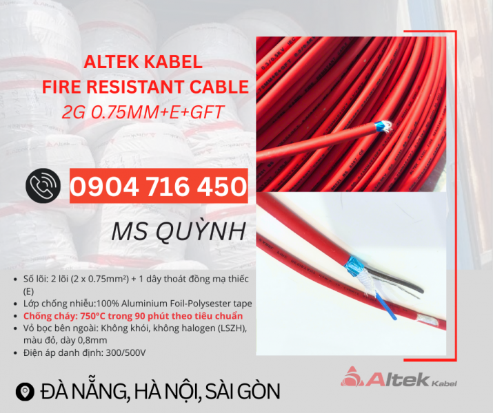 Cáp Chống Cháy Chống Nhiễu 2x0.75mm2 Altek Kabel Hà Nội, Thanh Hóa, Điện Biên, Nam Định