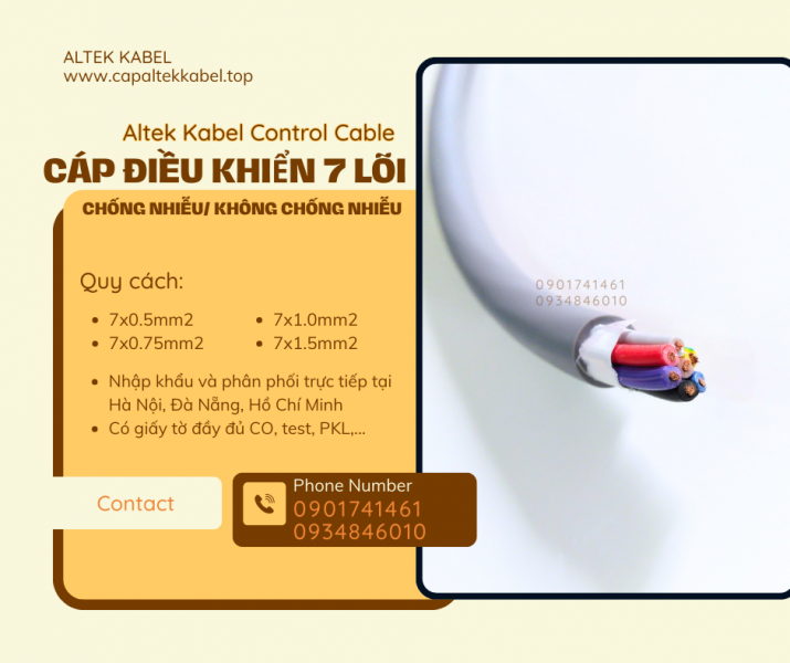 Cáp điều khiển 7x0.5, 7x0.75, 7x1.0, 7x1.5 Đà Nẵng, Hà Nội, HCM