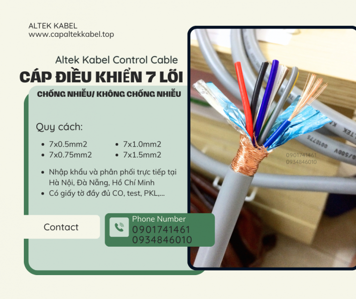 Cáp điều khiển 7x0.5, 7x0.75, 7x1.0, 7x1.5 Đà Nẵng, Hà Nội, HCM