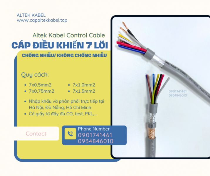 Cáp điều khiển 7x0.5, 7x0.75, 7x1.0, 7x1.5 Đà Nẵng, Hà Nội, HCM