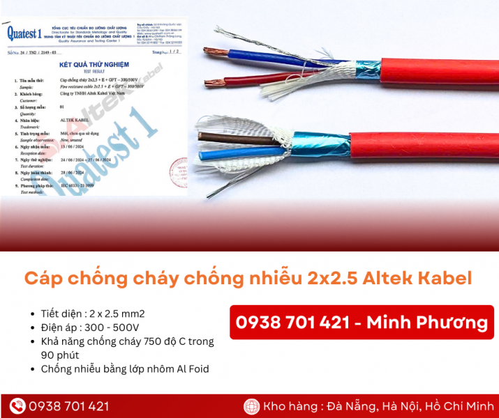 Cáp chống cháy chống nhiễu 2x2.5mm2 chính hãng Quảng Ngãi, Bình Định, Phú Yên