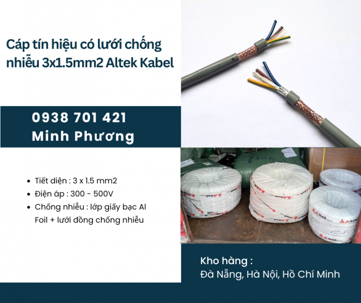 Cáp tín hiệu có lưới chống nhiễu 3x1.5mm2 chính hãng Altek Kabel hỗ trợ giao toàn quốc