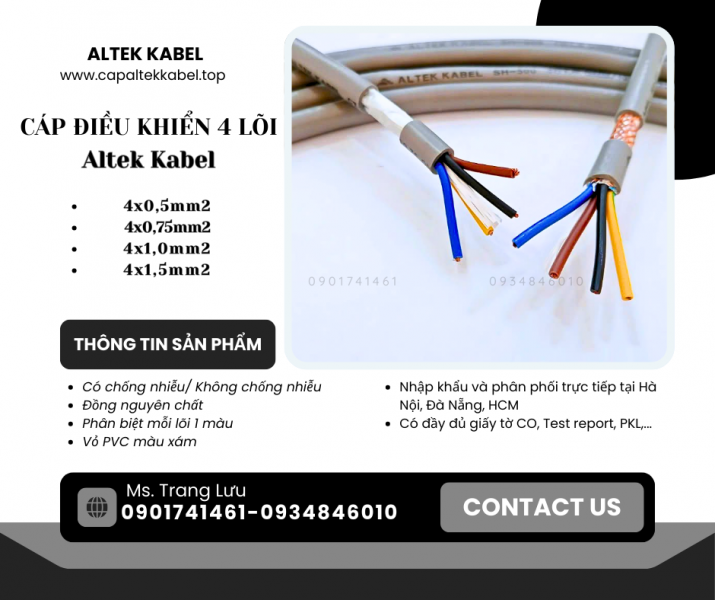 Cáp điều khiển chống nhiễu/ không chống nhiễu 4x0.5, 4x0.75, 4x1.0, 4x1.5