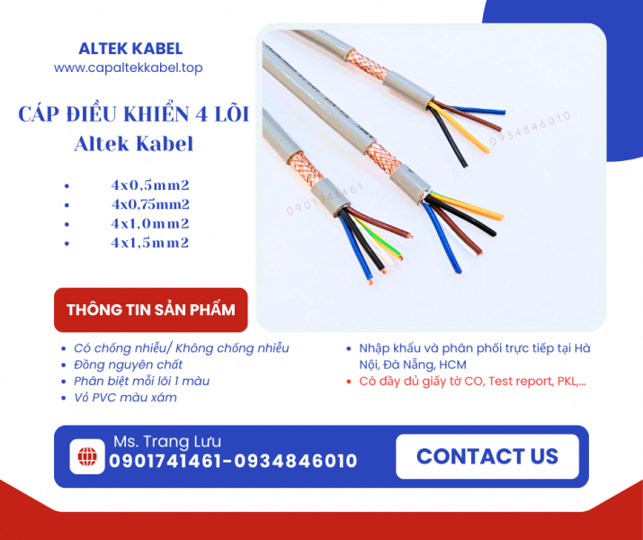 Cáp điều khiển chống nhiễu/ không chống nhiễu 4x0.5, 4x0.75, 4x1.0, 4x1.5