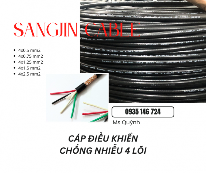  Cáp Sangjin 4x0.5, 4x0.75, 4x1.25 lõi đồng Sài Gòn
