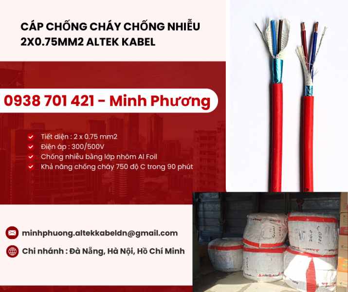 Dây cáp điện chống cháy chống nhiễu 2 lõi 0.75mm2 Đà Nẵng, Hà Nội, Hồ Chí Minh