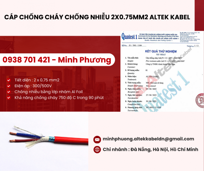 Dây cáp điện chống cháy chống nhiễu 2 lõi 0.75mm2 Đà Nẵng, Hà Nội, Hồ Chí Minh
