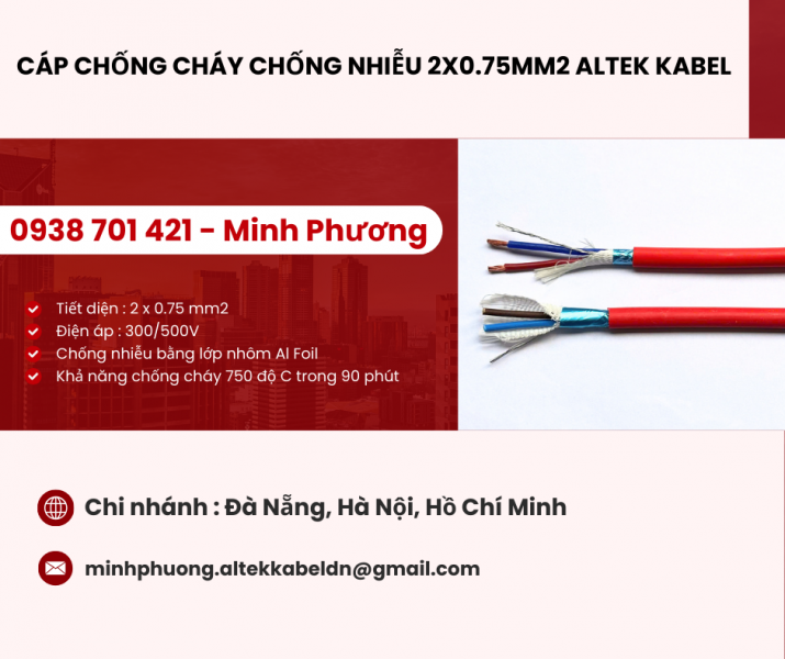 Dây cáp điện chống cháy chống nhiễu 2 lõi 0.75mm2 Đà Nẵng, Hà Nội, Hồ Chí Minh