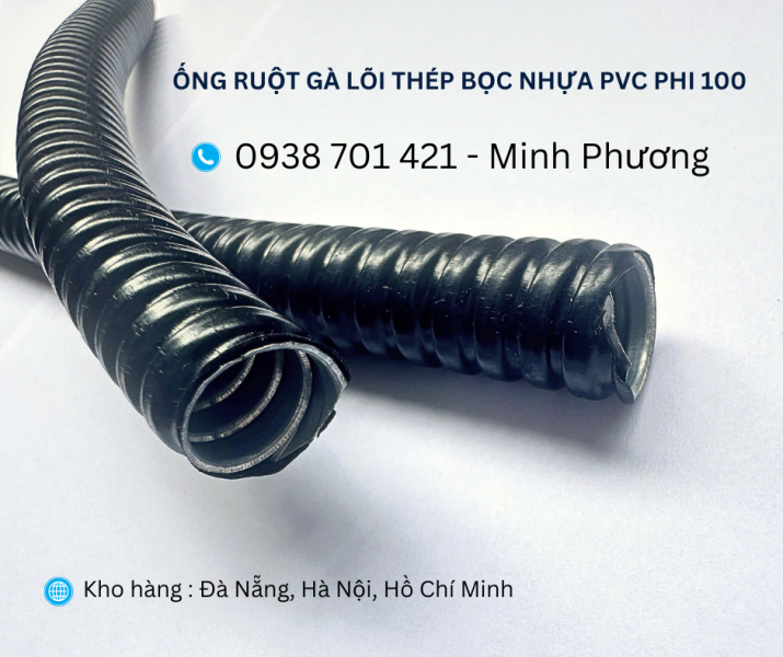 Ống ruột gà lõi thép bọc nhựa Pvc phi 100 sẵn kho Đà Nẵng, Hà Nội, Hồ Chí Minh