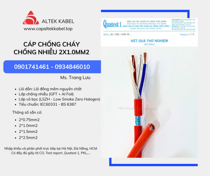 Cáp tín hiệu báo cháy 2x1.0 chống cháy chống nhiễu Altek Kabel