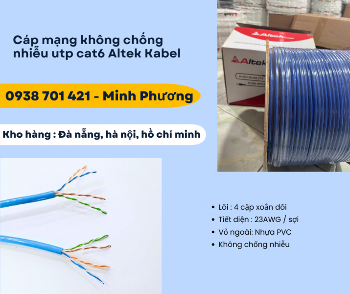 Cáp mạng không chống nhiễu utp cat6 Altek Kabel Gia Lai, Đắk Lắk, Lâm Đồng