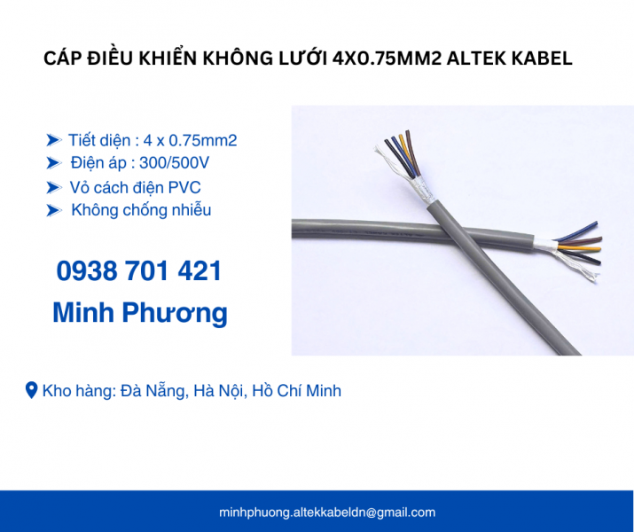 Dây cáp điện không lưới 4x0.75mm2 Altek Kabel Đắk Lắk, Đắk Nông, Lâm Đồng