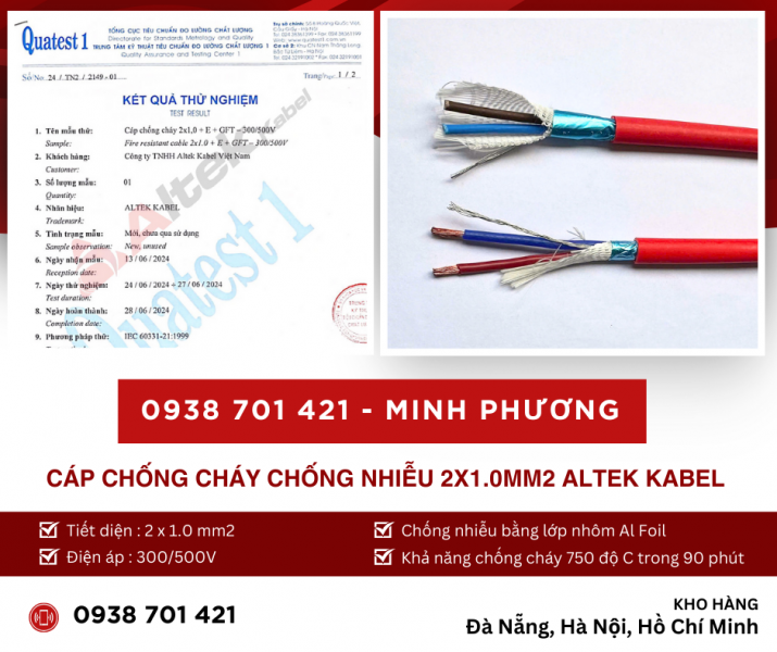 Cáp chống cháy chống nhiễu 2x1.0mm2 Altek Kabel hỗ trợ giao toàn quốc