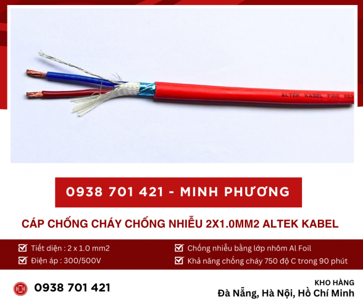 Cáp chống cháy chống nhiễu 2x1.0mm2 Altek Kabel hỗ trợ giao toàn quốc