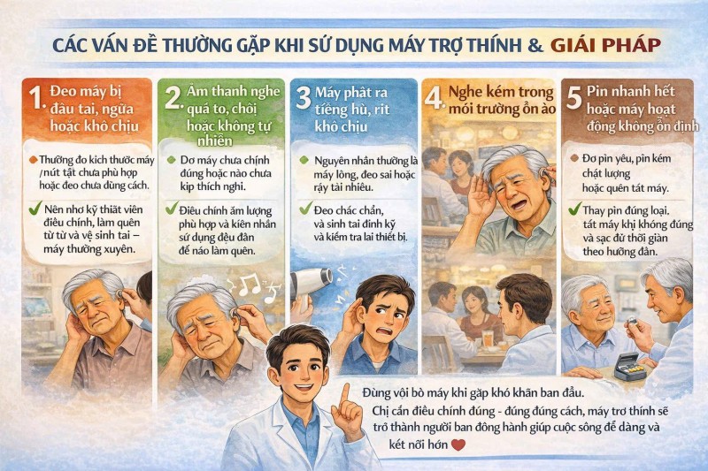 Các vấn đề thường gặp khi sử dụng máy trợ thính và giải pháp
