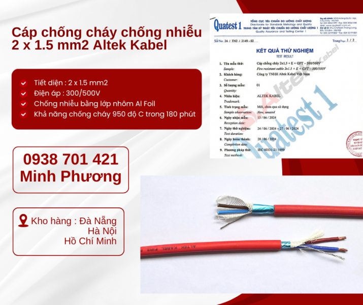 Dây cáp điện chống cháy chống nhiễu 2x1.5mm2 sẵn kho Đà Nẵng, Hà Nội, Hồ Chí Minh