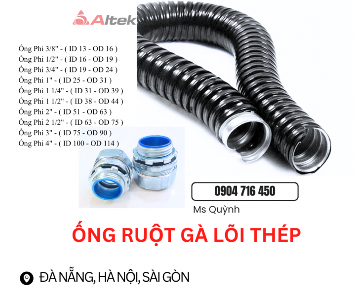 Ống ruột gà lõi thép D16,D20,D25,D32 Đà Nẵng, Hà Nội, Sài Gòn