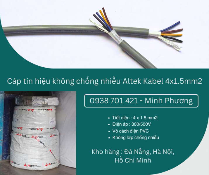Cáp điều khiển không lưới chống nhiễu 4x1.5mm2 Altek Kabel  Phú Yên, Khánh Hòa, Ninh Thuận