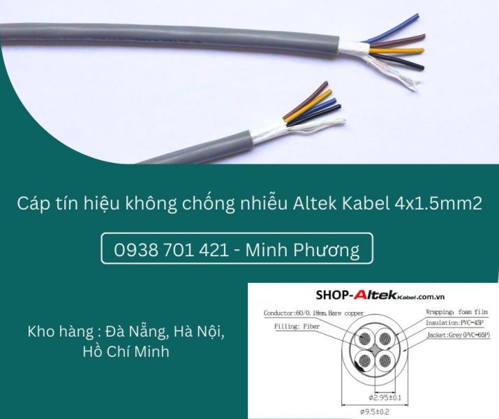 Cáp điều khiển không lưới chống nhiễu 4x1.5mm2 Altek Kabel  Phú Yên, Khánh Hòa, Ninh Thuận