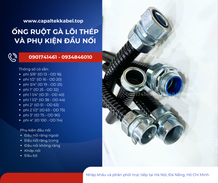 Ống ruột gà lõi thép bọc nhựa ⅜ Hà Nội, Đà Nẵng, HCM