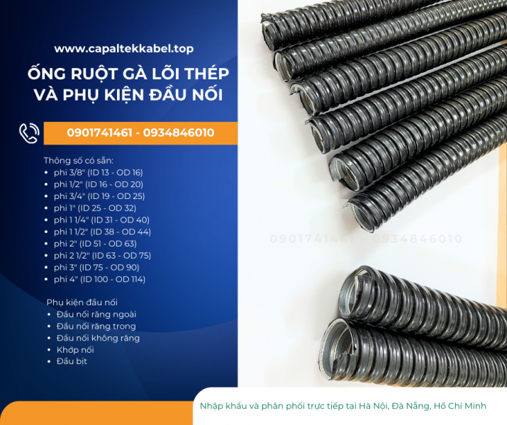 Ống ruột gà lõi thép bọc nhựa ⅜ Hà Nội, Đà Nẵng, HCM