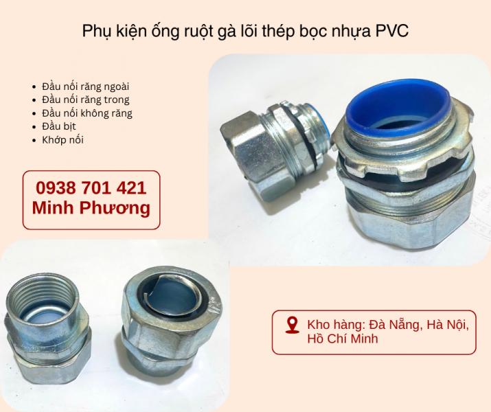 Phụ kiện ống ruột gà lõi thép bọc nhựa PVC sẵn kho Đà Nẵng, Hà Nội, Hồ Chí Minh