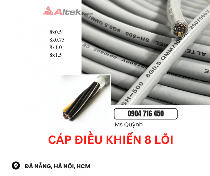 Tổng kho cáp điều khiển Altek Kabel 8x1.0, 8x1.5, 8x0.75 